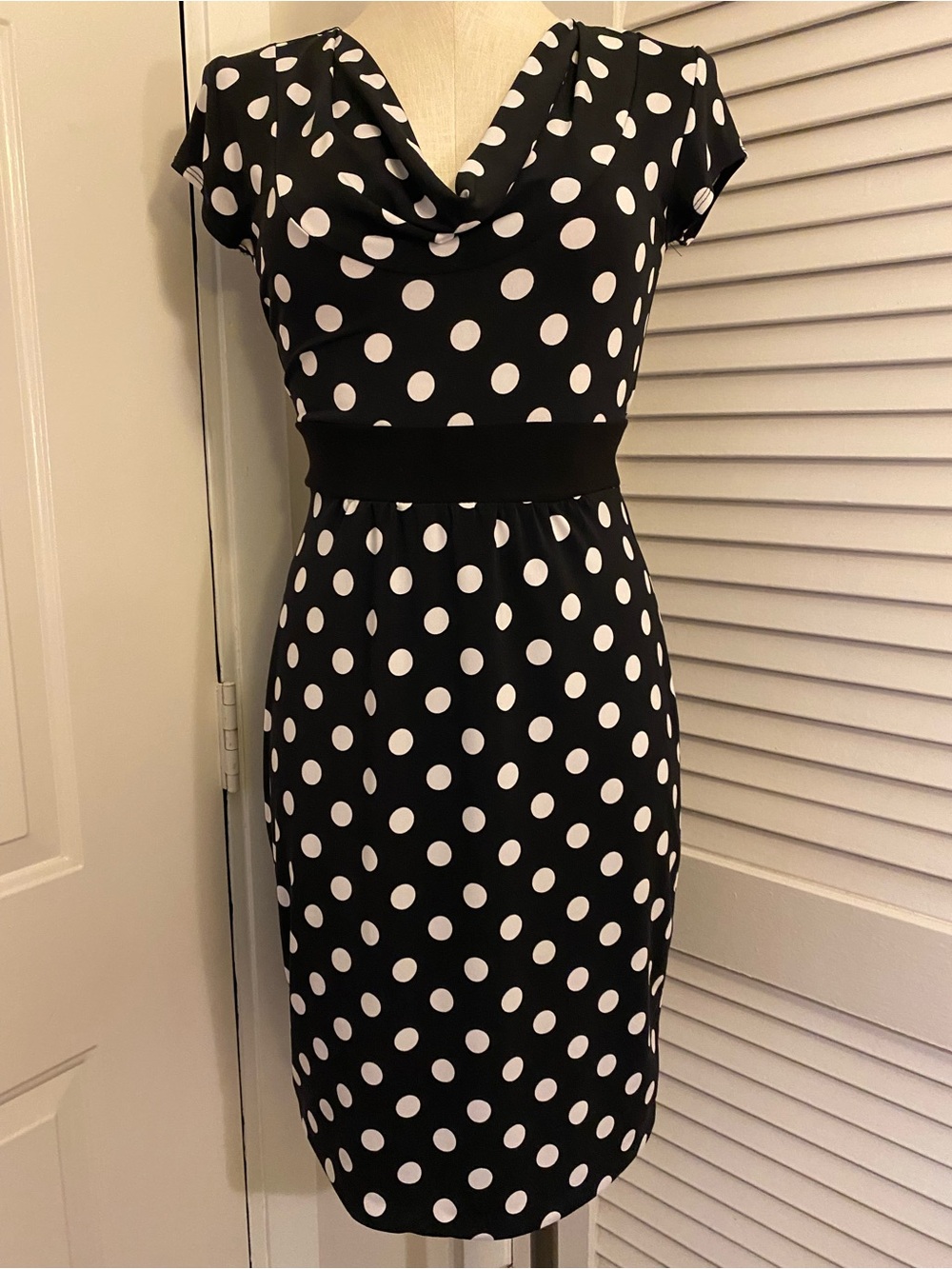 Maurices Black and White Polka Dot Cowl Neck Dress- Size Small